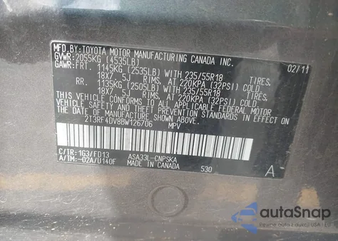 2011 Toyota Rav4 Sport from USA, damaged, VIN 2T3RF4DV8BW126706